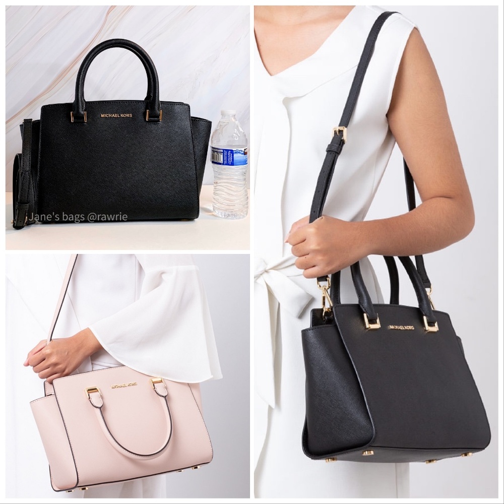 New MK Black Saffiano Leather Selma Medium Satchel - Picture 2 of 4